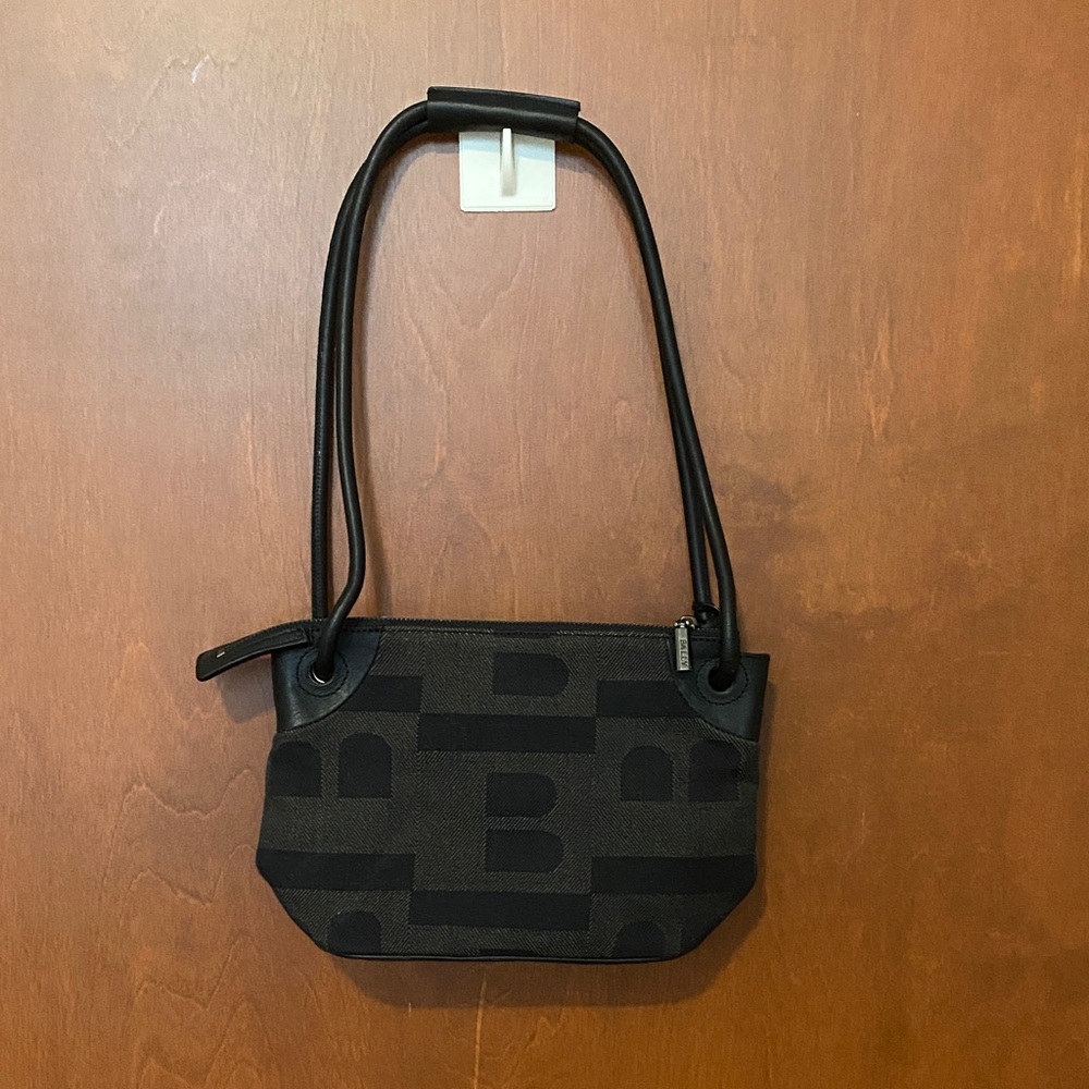 Bally Black Brown Fabric Shoulder Bag with Leather Trim and Coin Pouch - Picture 2 of 16